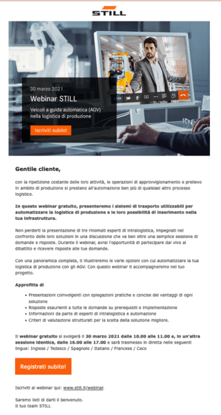 STILL Newsletter: Veicoli a guida automatica (AGV)